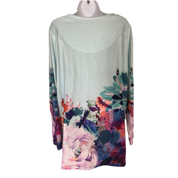 Soft Surroundings Floral Tunic Top Pasaia Aqua Stretch Long Sleeve Women’s Sz 1X - Picture 10 of 11